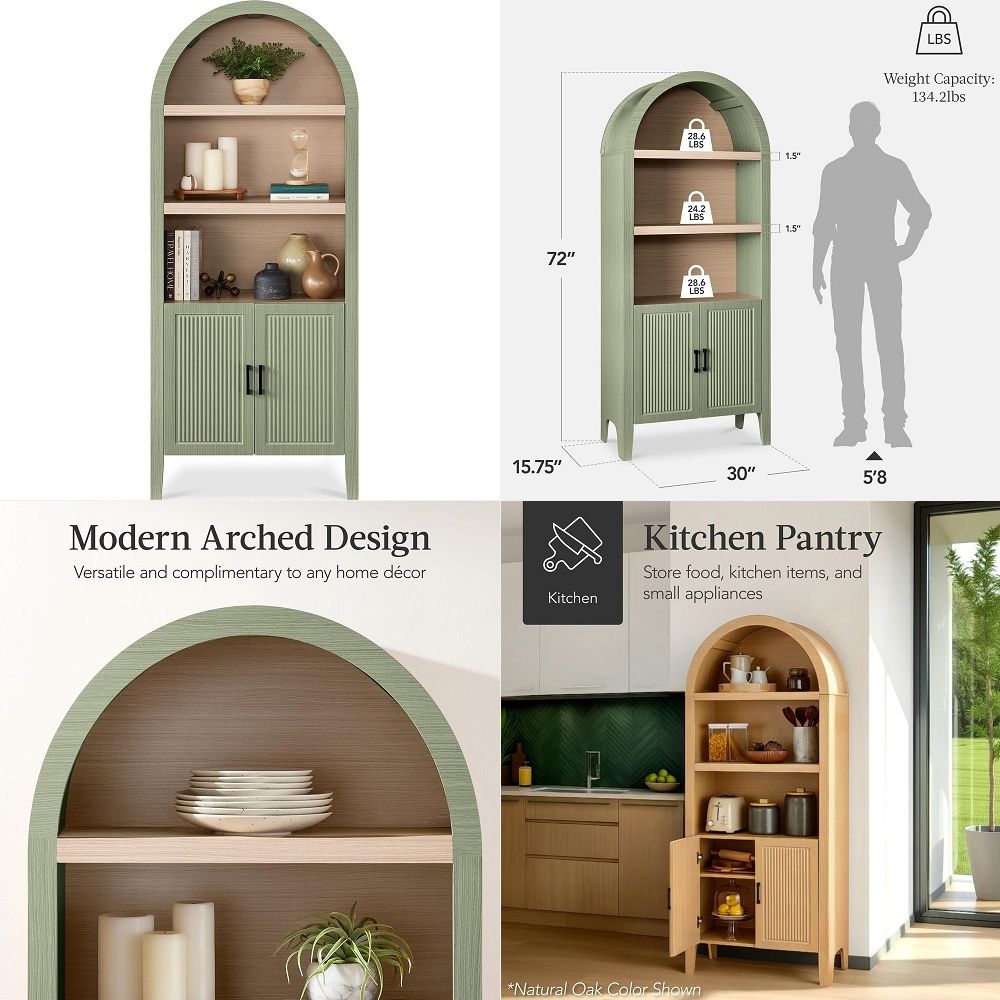 Storage & Organization - خزانة مطبخ خشبية مقوسة بارتفاع 71