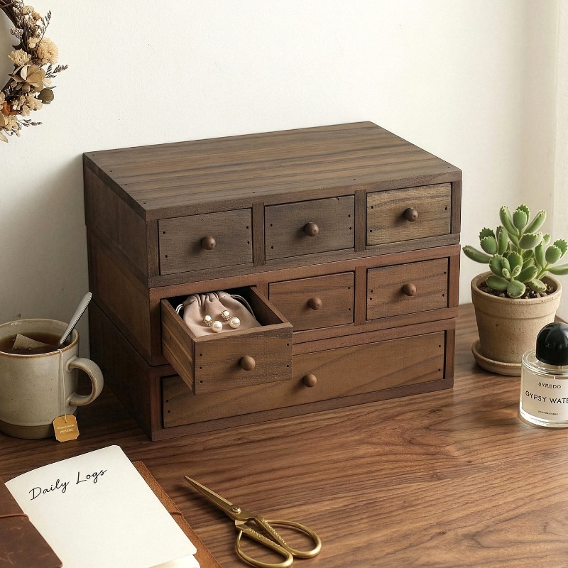 Storage & Organization - صندوق تخزين خشبي للمكتب، رف لرفع