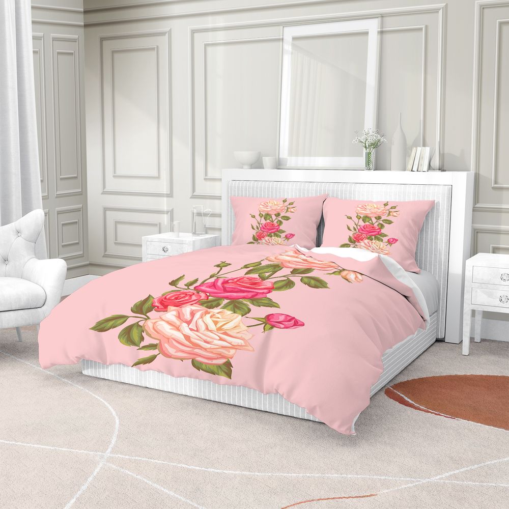 طقم غطاء لحاف بطباعة ورود وردي - مراجعة Aesthetic Floral Duvet Cover وسعره