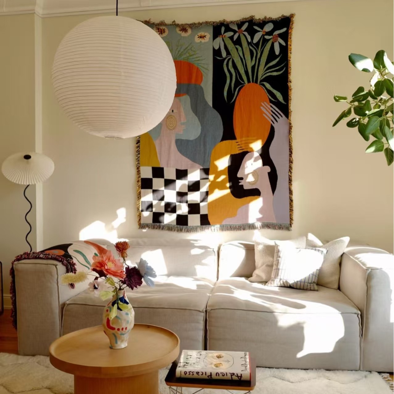 نسيج جداري فني تجريدي حديث بنم - مراجعة Boho Throw Blanket Fringe وسعره