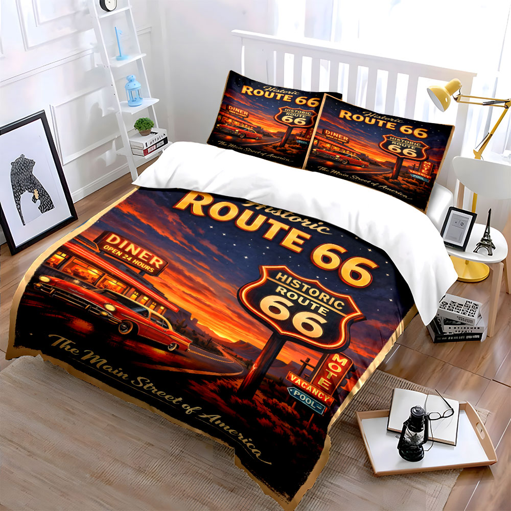 طقم غطاء لحاف بنمط الطريق 66 ب - مراجعة Duvet Cover Sets With Zipper وسعره