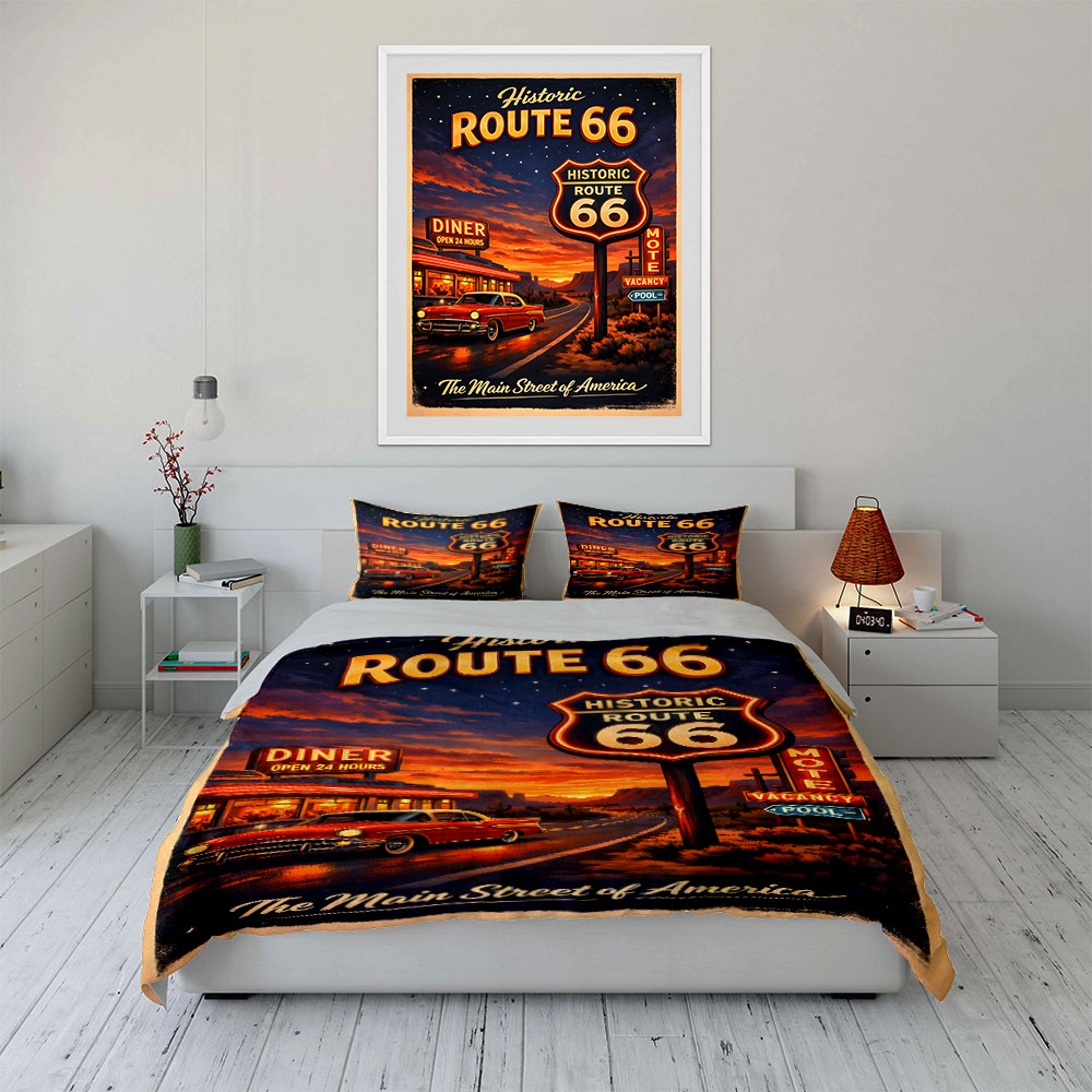 طقم غطاء لحاف بنمط الطريق 66 ب - مراجعة Duvet Cover Sets With Zipper وسعره